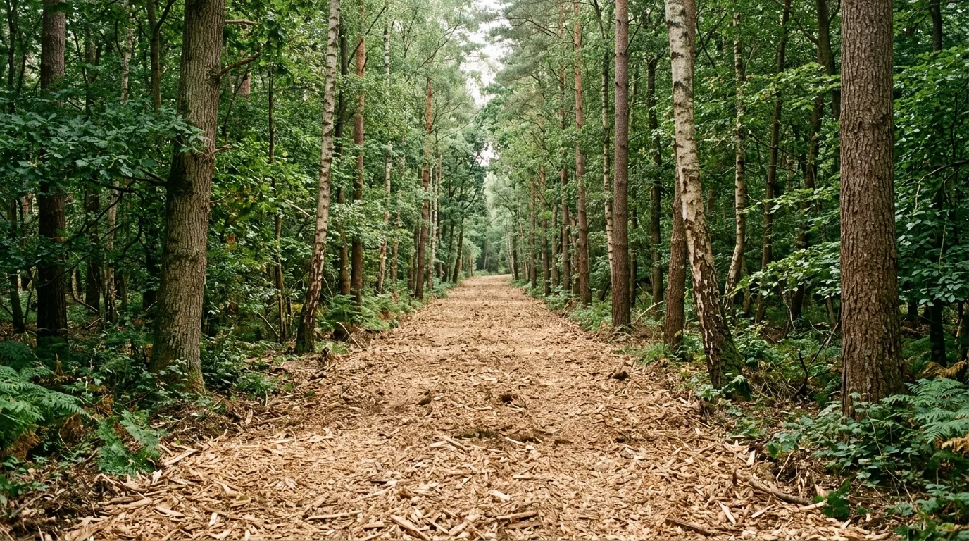 The finished result of professional forestry mulching: the completed work looking clean, correct — Evansville, IN