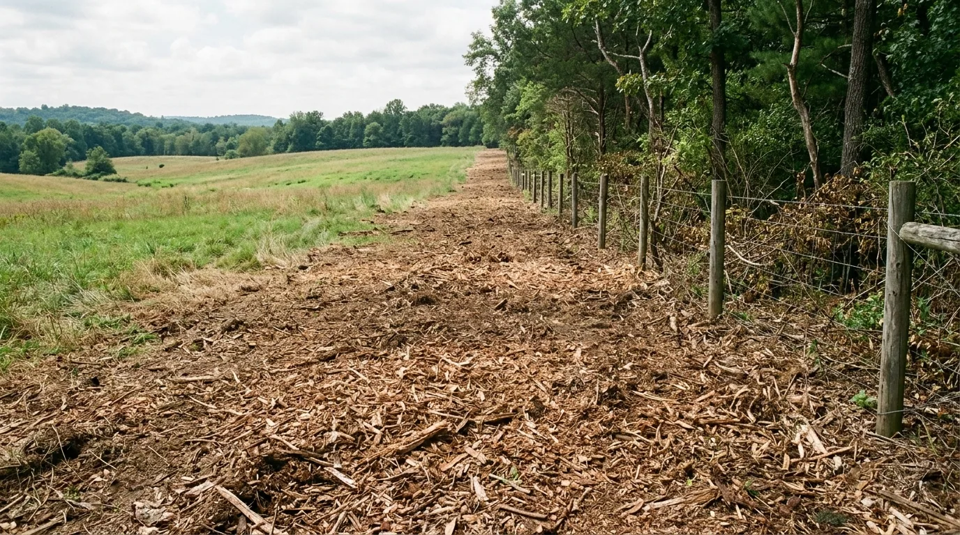 The finished result of professional forestry mulching: the completed work looking clean, correct — Evansville, IN