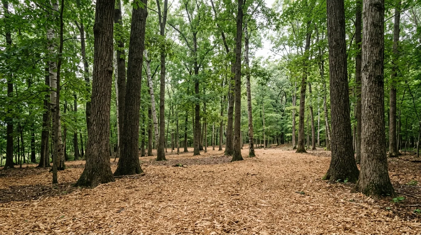 The finished result of professional forestry mulching: the completed work looking clean, correct — Evansville, IN